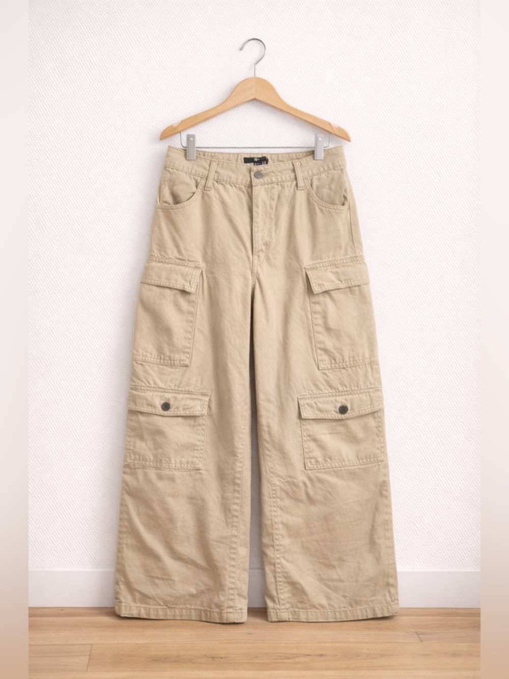 Tan Cargo Pants Wide Leg Utility Pants High Rise Casual Streetwear Size M